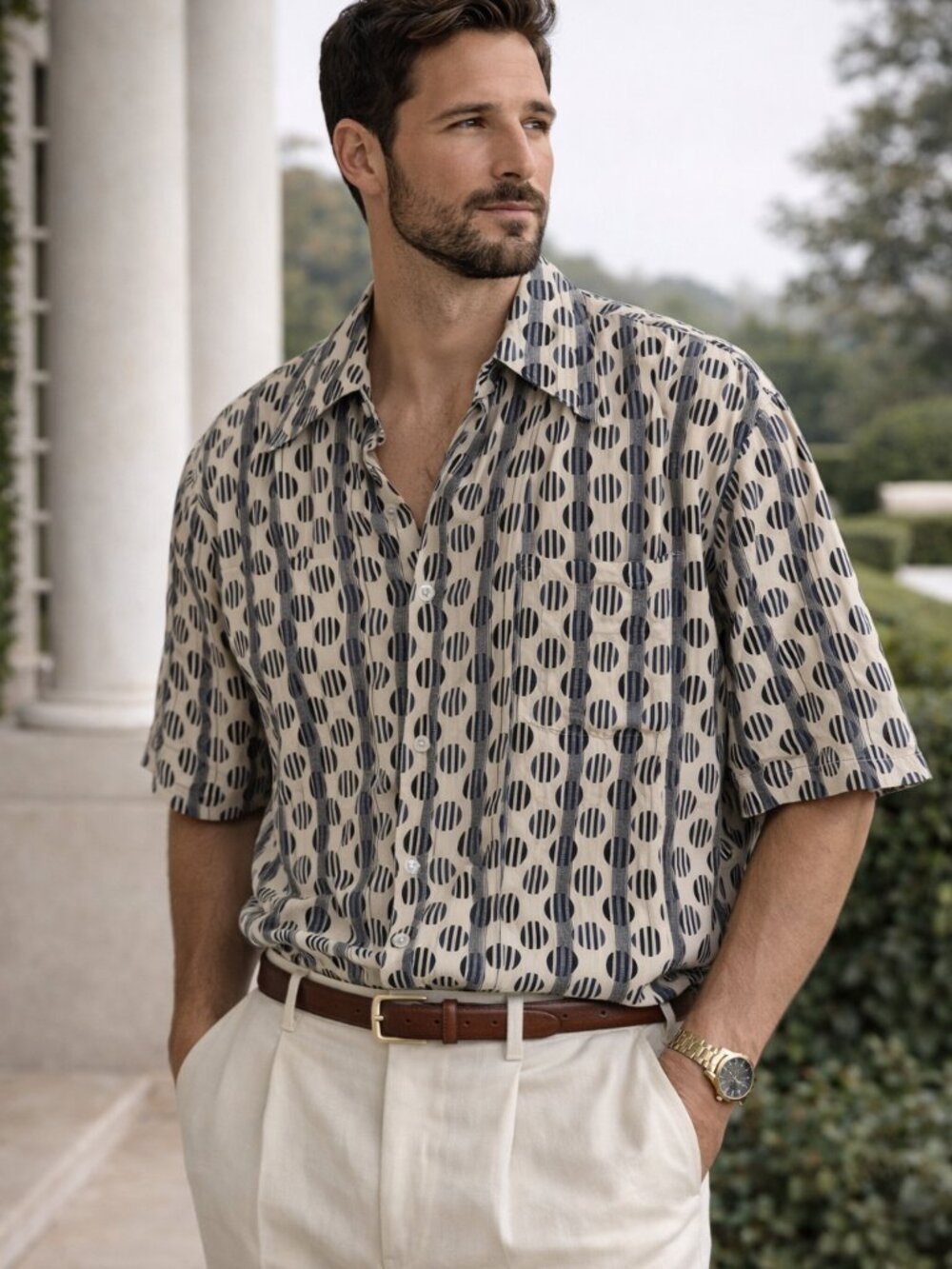 Vintage Alfani 100% Silk Shirt XXL Oversized Geometric Old Money Resort Mens